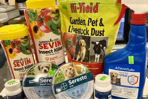 Insect dust, Sevin and flea and tick products on the counter