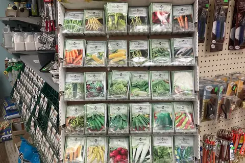 Rack of vegetable seed packets